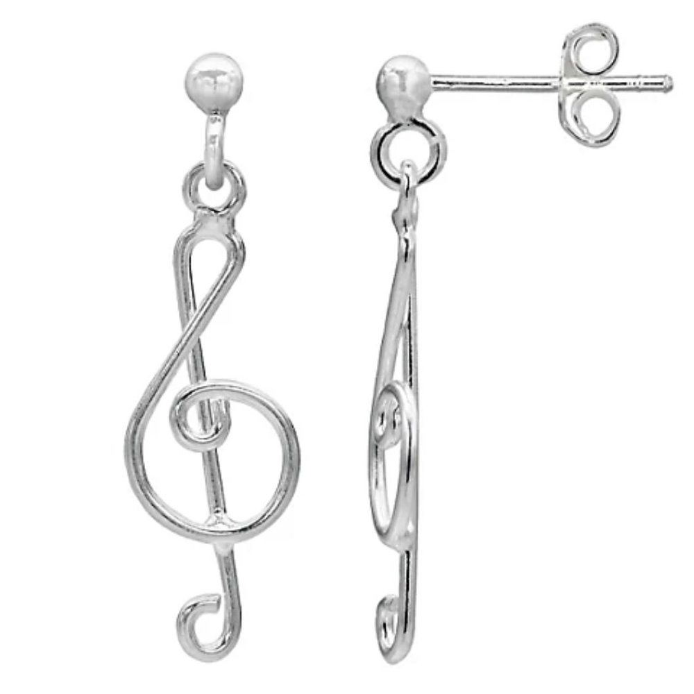 925 Sterling Silver Treble Clef Drop Earrings